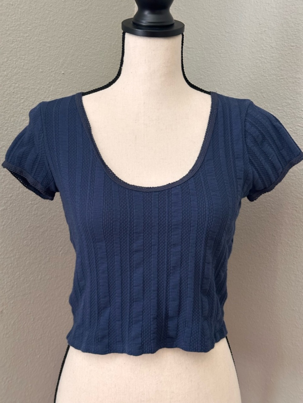 Madewell Navy Ribbed Scoop-Neck Crop Top